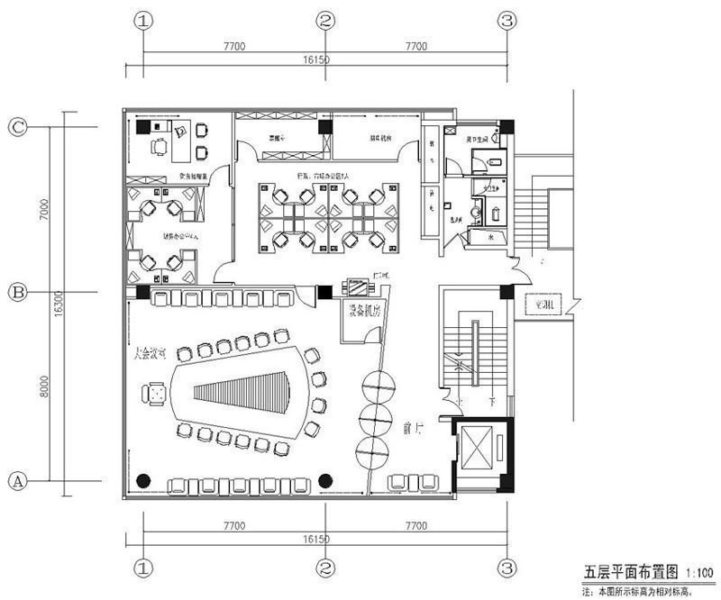 羅湖區暖色調辦公室裝修_五層平面圖