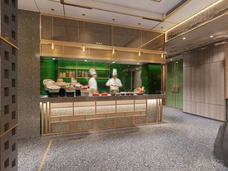 輕奢風(fēng)格餐廳開(kāi)放式廚房