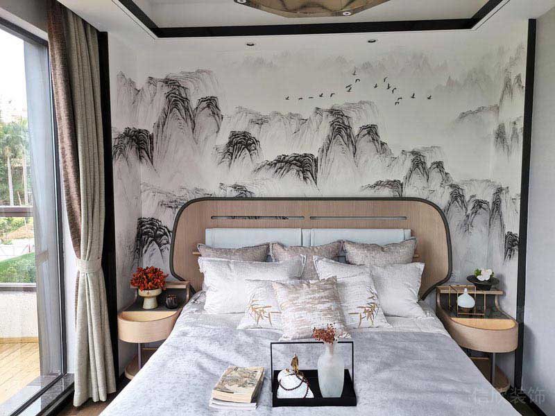 臥室床頭山水畫(huà)背景墻設(shè)計(jì)圖