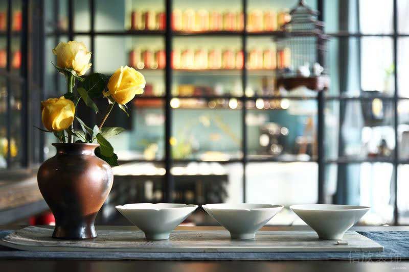 中式風(fēng)格辦公空間茶臺(tái)茶具