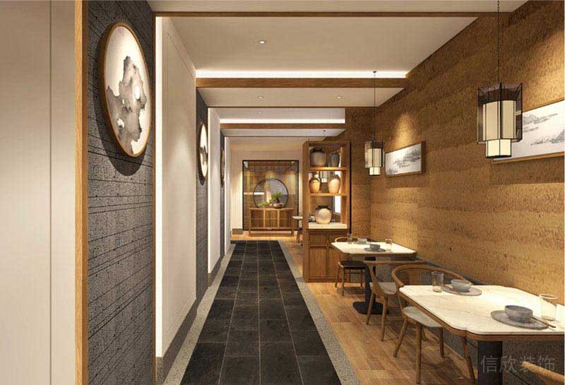 餐廳裝修就餐區(qū)金色古典過道大理石地板墻體設計圖