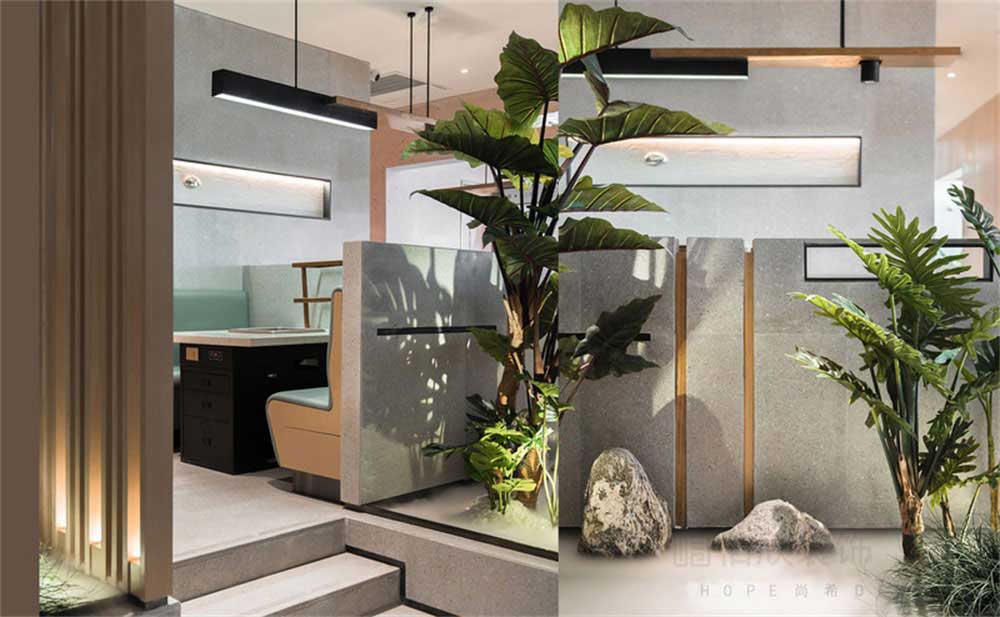 深圳南山現(xiàn)代簡約風(fēng)格火鍋店裝修設(shè)計綠植景觀