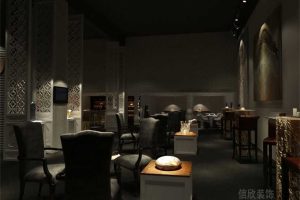 暗色系古典餐廳西餐廳鏤空墻體藝術(shù)雕刻白色平推門(mén)效果