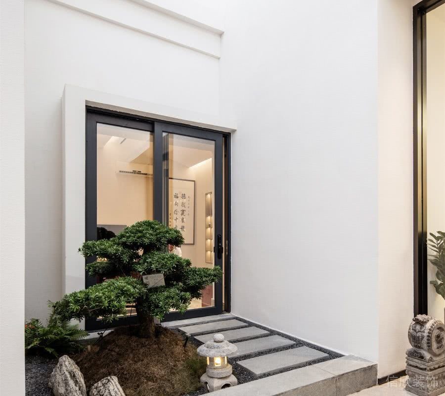 黑色金屬邊框地臺(tái)工作室戶外景觀效果石板過道設(shè)計(jì)