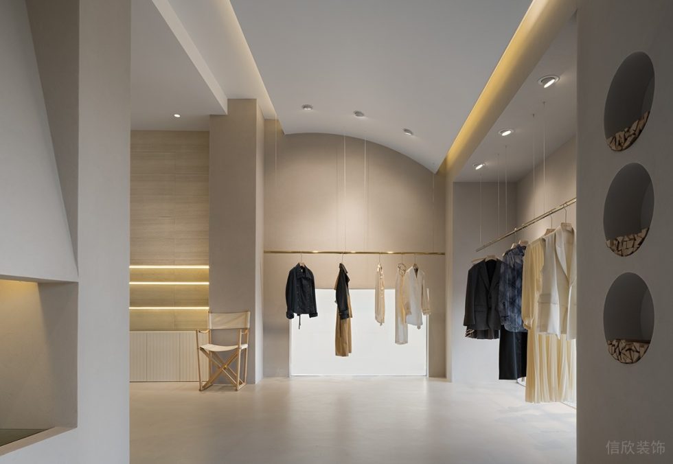 深圳市南山區華僑城現代風 Kerr 可兒家服裝店裝修設計白色石膏板弧形頂