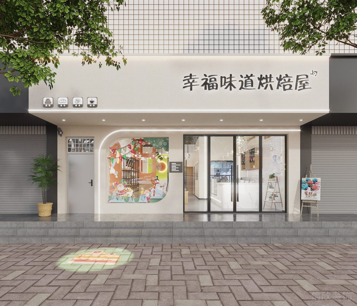 深圳福田梅林幸福蛋糕店門(mén)面裝修